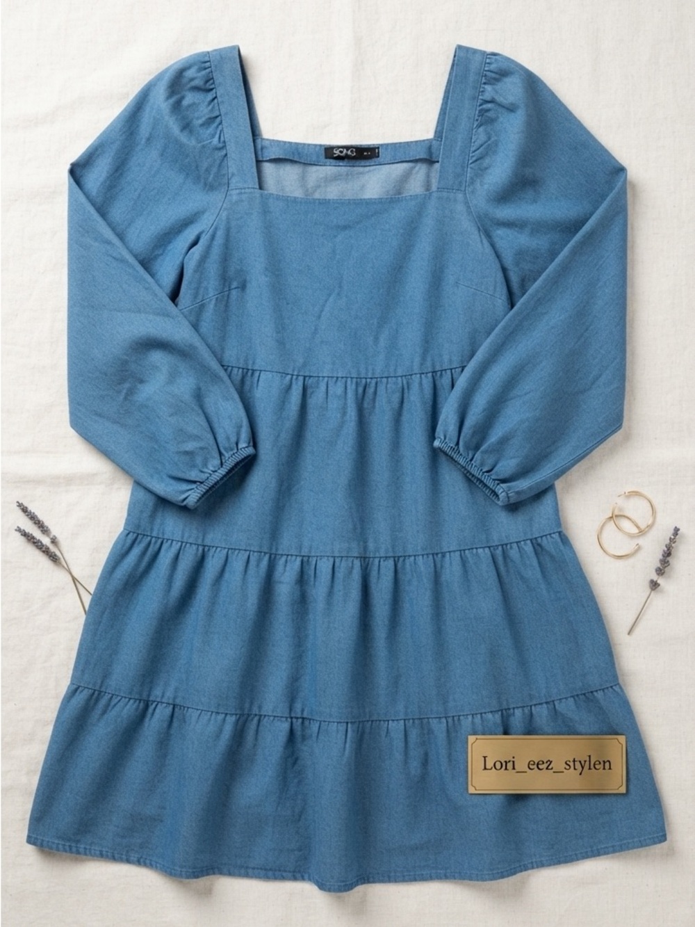 Blue Square-Neck Tiered Midi Dress by Lori_eez_stylen